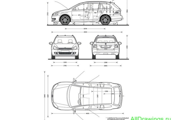 Volkswagen Golf Variant (2009) (Фольцваген Гольф Вариант (2009)) - чертежи (рисунки) автомобиля